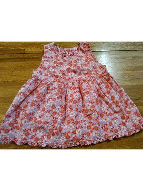 Oshkosh pink white daisy ruffle hem sleeveless cottage core dress  baby 12 month